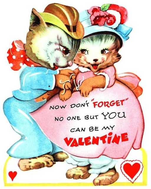 Two Girl Cats Valentine - Greeting Card (6 Cards Individually Bagged W/ Envelopes and Header)