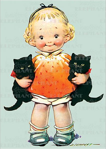 Little Girl with Kittens - Birthday Greeting Card