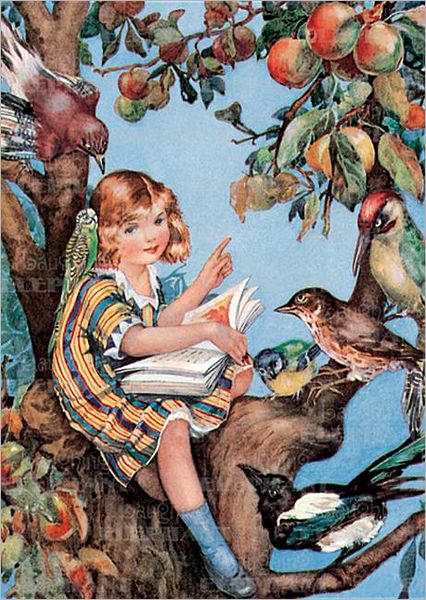 Girl Reading to Birds - Books & Readers Greeting Card