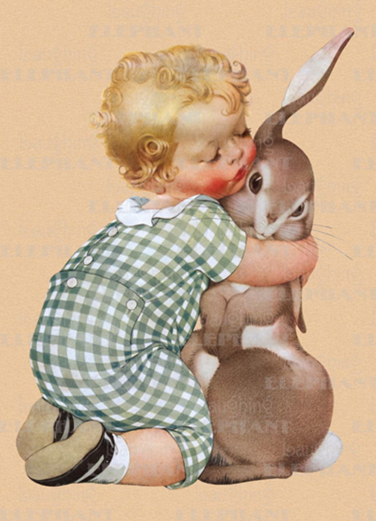 Boy Hugging Rabbit - Greeting Card