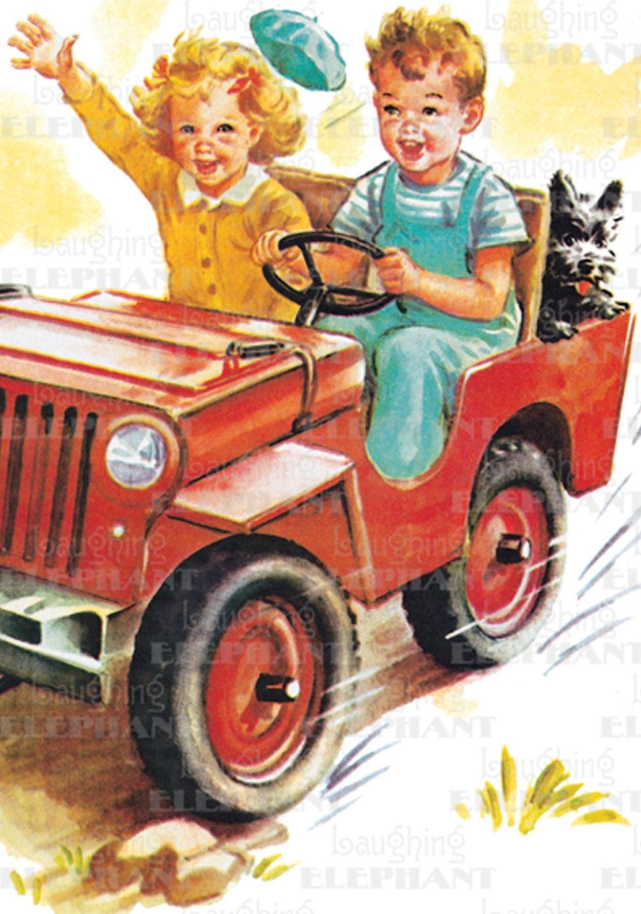 Boy & Girl Riding in Car - Romance Greeting Card