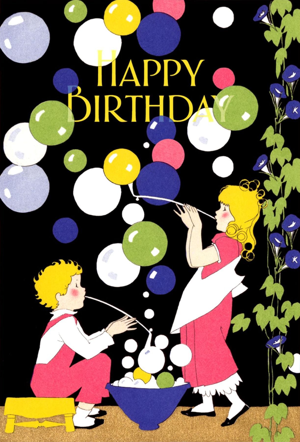 Children Blowing Bubbles - Birthday Greeting Card (6 Cards Individually Bagged W/ Envelopes and Header)