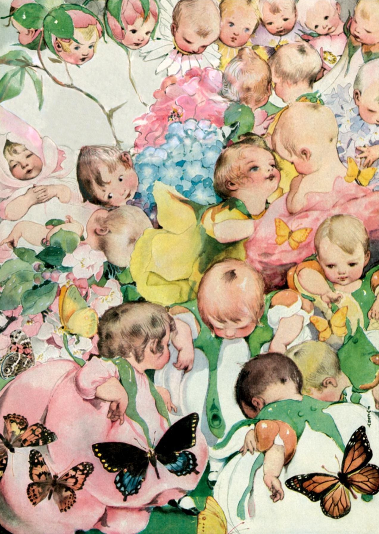 Garden of Babies - New Child Greeting Card (6 Cards Individually Bagged W/ Envelopes and Header)