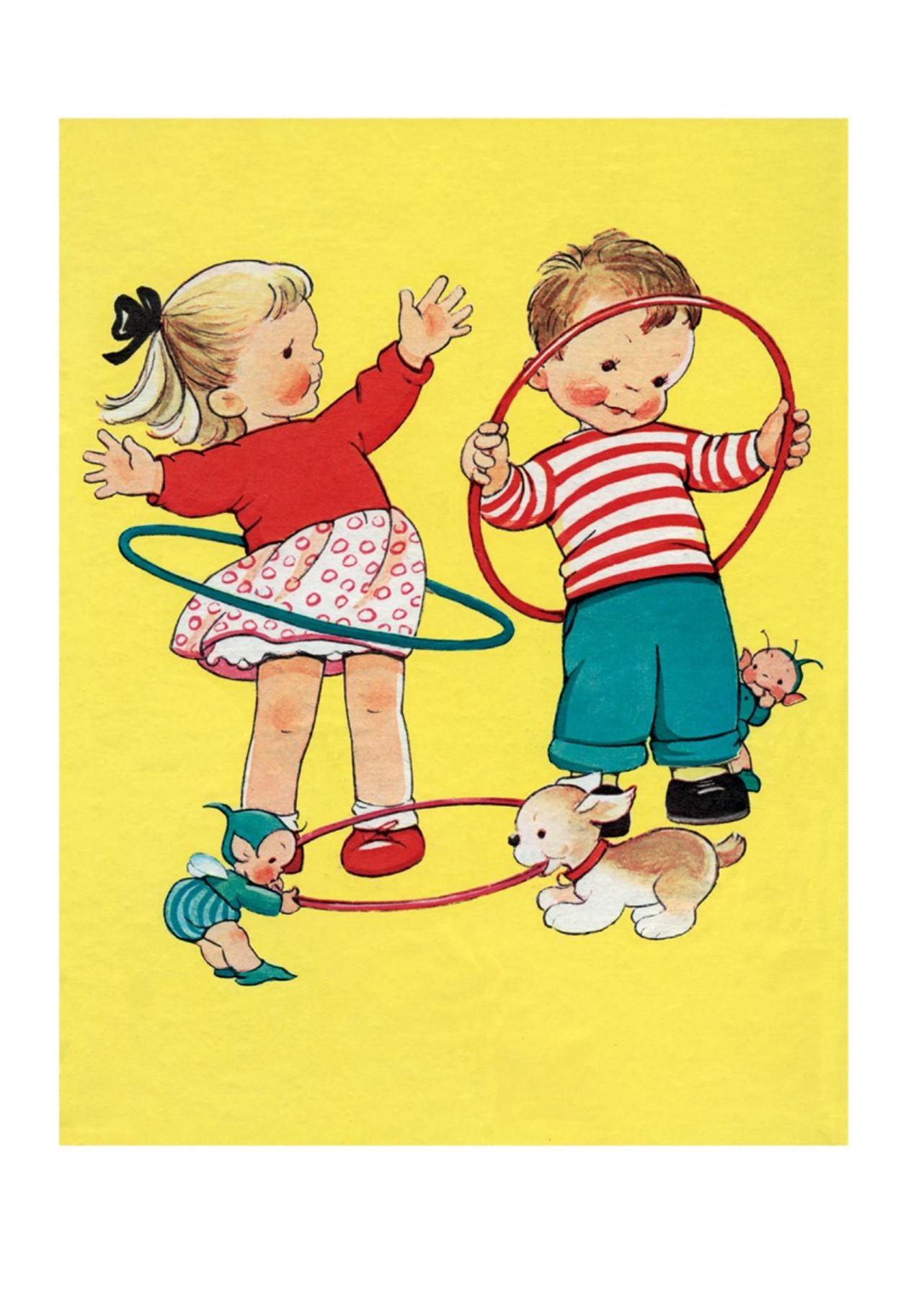 Children with Hula Hoops-Friendship Card Greeting Card (6 Cards Individually Bagged W/ Envelopes and Header)