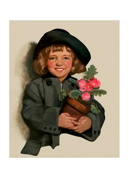 Girl with Pot of Pink Flowers - Thank You Greeting Card (6 Cards Individually Bagged W/ Envelopes and Header)
