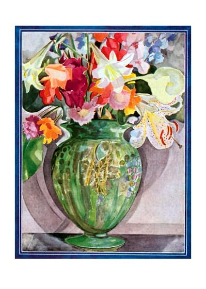 Green Vase of Flowers - Thank You Greeting Card (6 Cards Individually Bagged W/ Envelopes and Header)