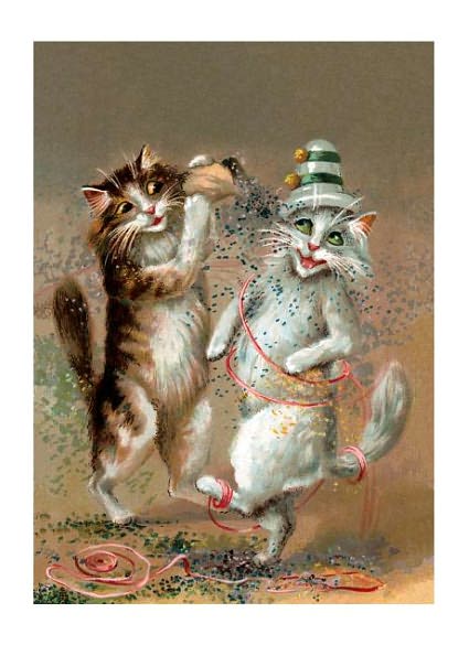 Two Cats Dancing with Confetti - Congratulations Greeting Card (6 Cards Individually Bagged W/ Envelopes and Header)