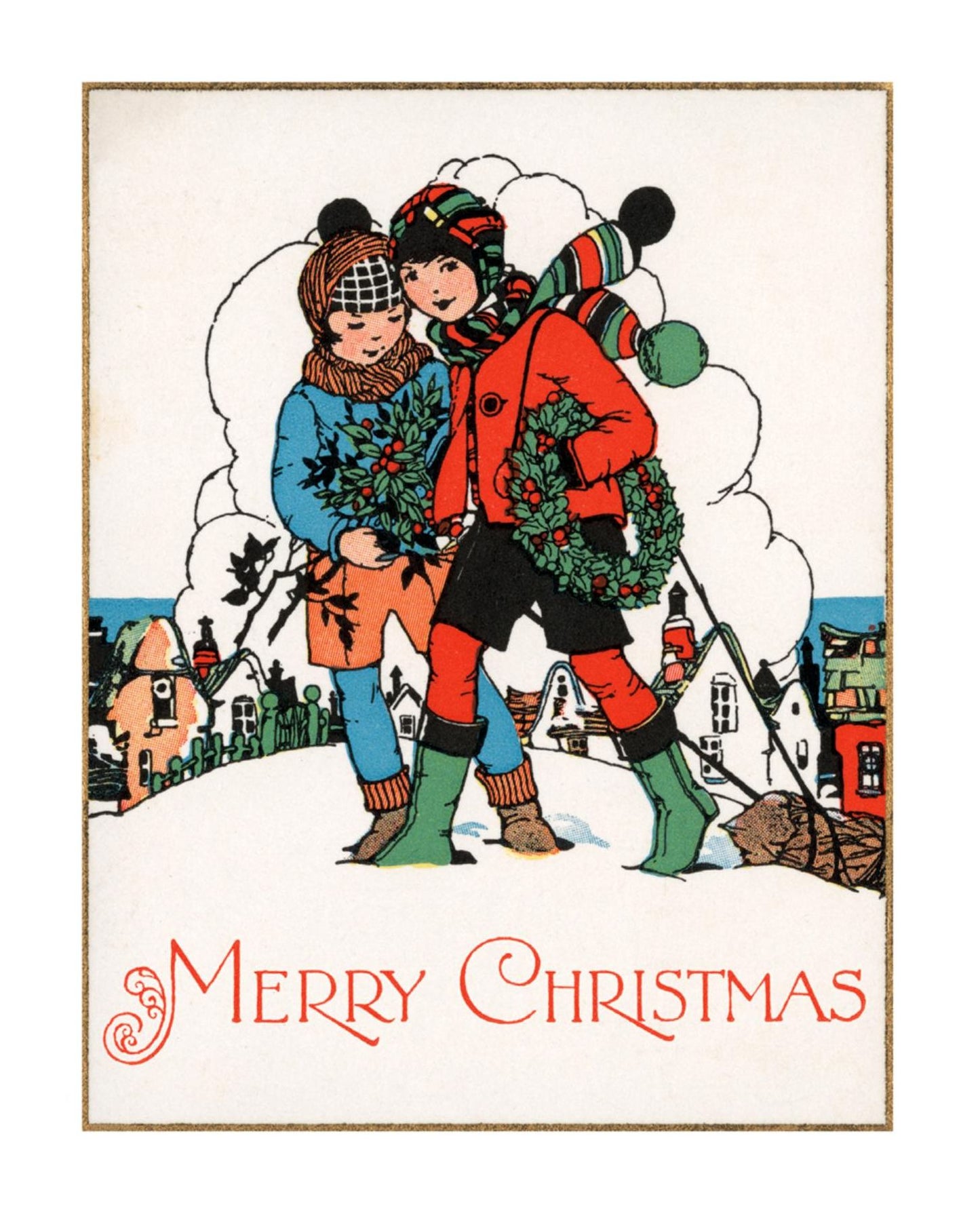 Boys Carrying Holly Wreaths Through Snow Christmas Cards [With Envelope]