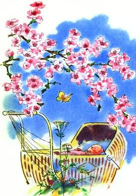 Baby with Cherry Blossoms (6 Cards Individually Bagged W/ Envelopes and Header)