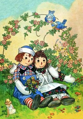 Raggedy Ann and Andy Hugging (6 Cards Individually Bagged W/ Envelopes and Header)