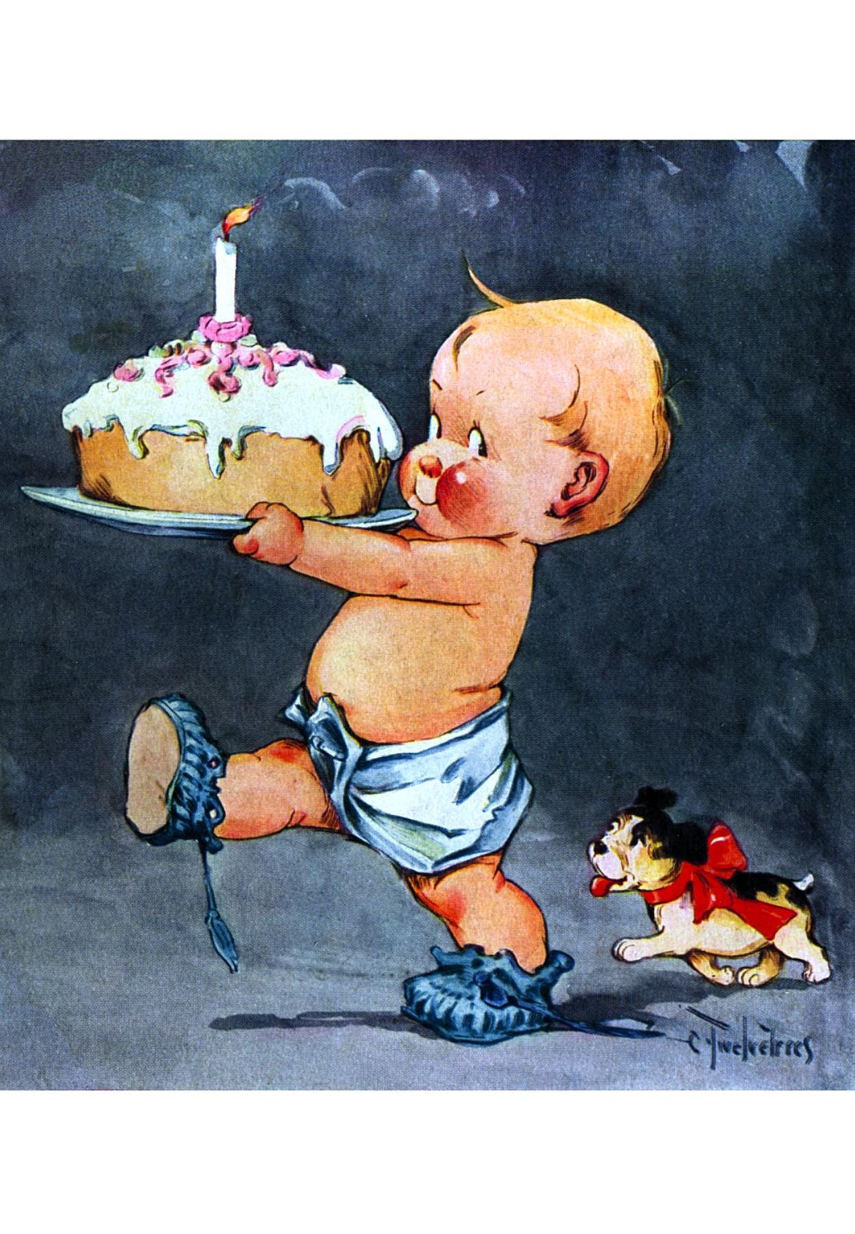 Baby with #1 Cake (6 Cards Individually Bagged W/ Envelopes and Header)