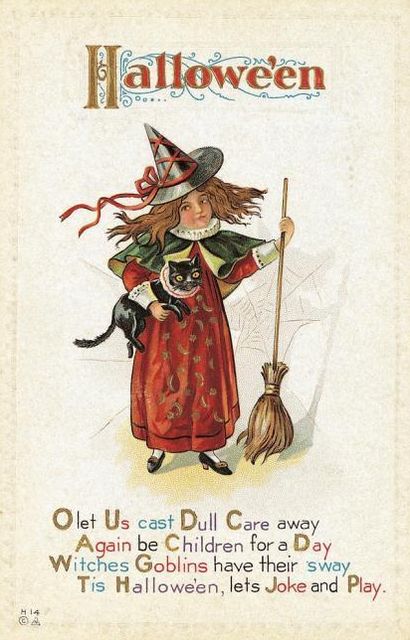 Witch with Broom and Cat Halloween Greeting Card [With Envelope]