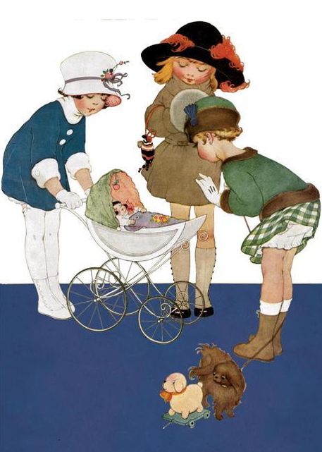 Little Girls with Doll in Carriage Birthday Card [With Envelope]