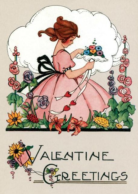 Little Girl with Lacy Bouquet Valentine's Greeting Card [With Envelope]