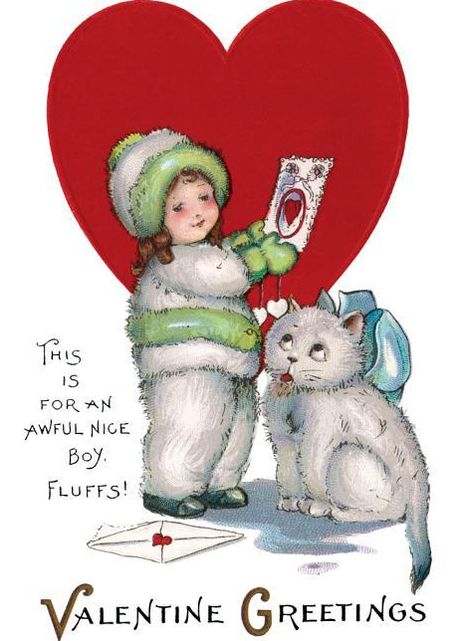 Girl in Snowsuit and Kitty Valentine's Day Card [With Envelope]