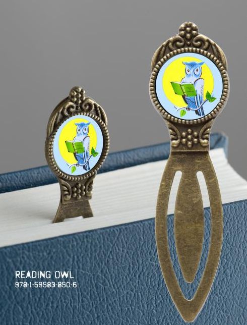 Book Lover's Bookmark - Reading Owl: 4 pack of Brass Bookmarks with Resin Image