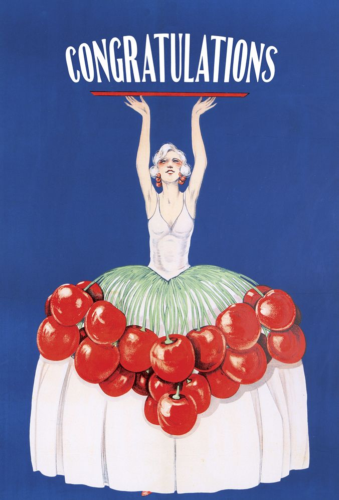 Cherries Jubilee! - Vintage Liqueur Advertisement Congratulations Card