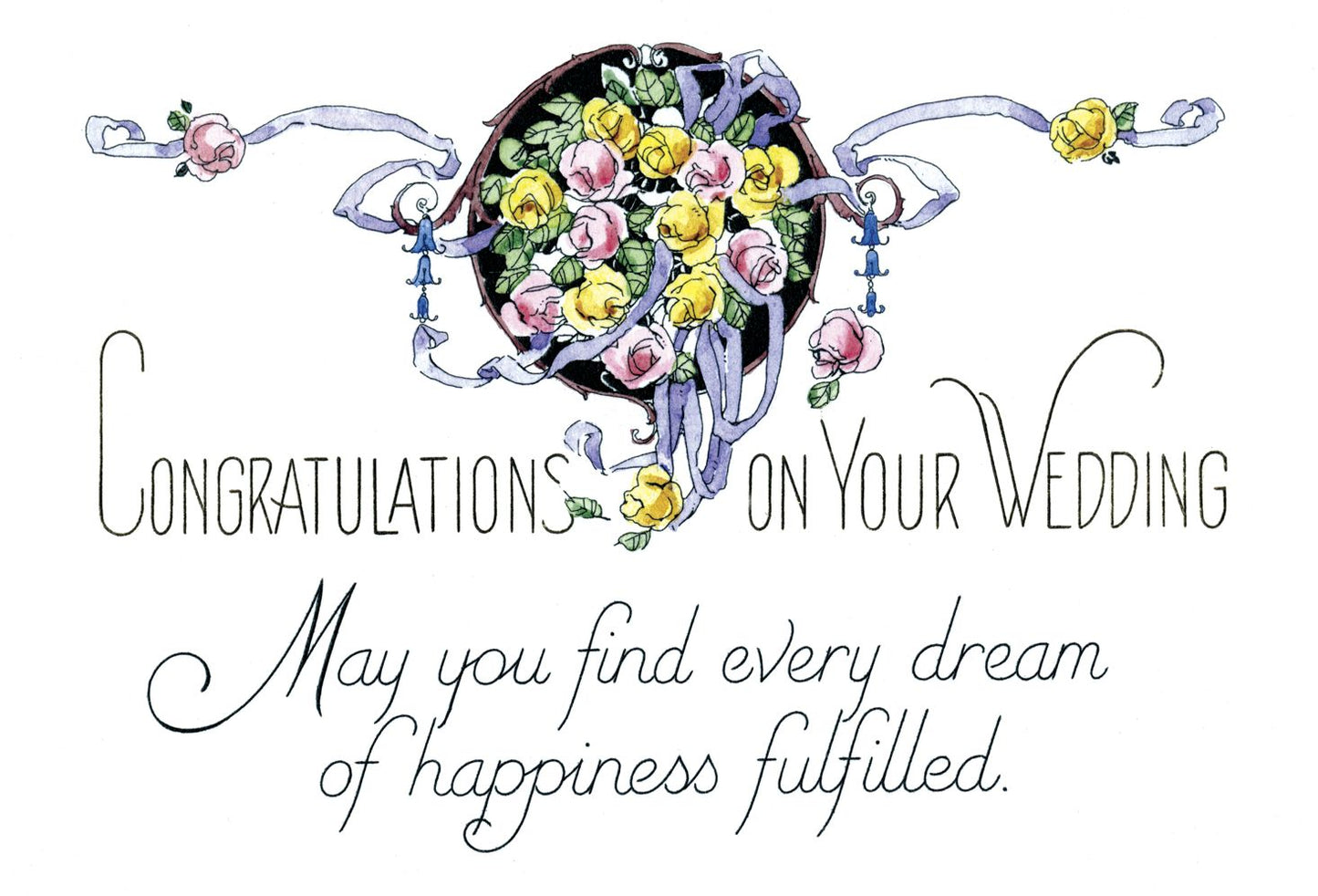 May You Find Every Dream of Happiness Fulfilled - Vintage Wedding Card