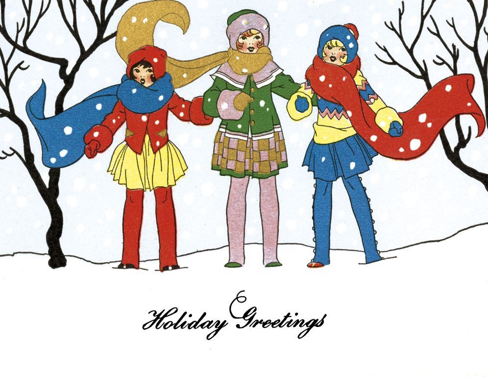 Golden Memories Christmas Correspondence Card Packs: Little Girls in the Snow