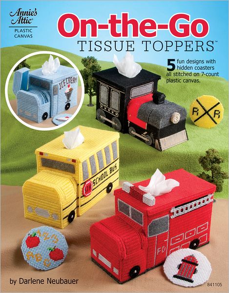 On-the-Go Tissue Toppers: 5 Fun Designs with Hidden Coasters All Stitched on 7-Count Plastic Canvas