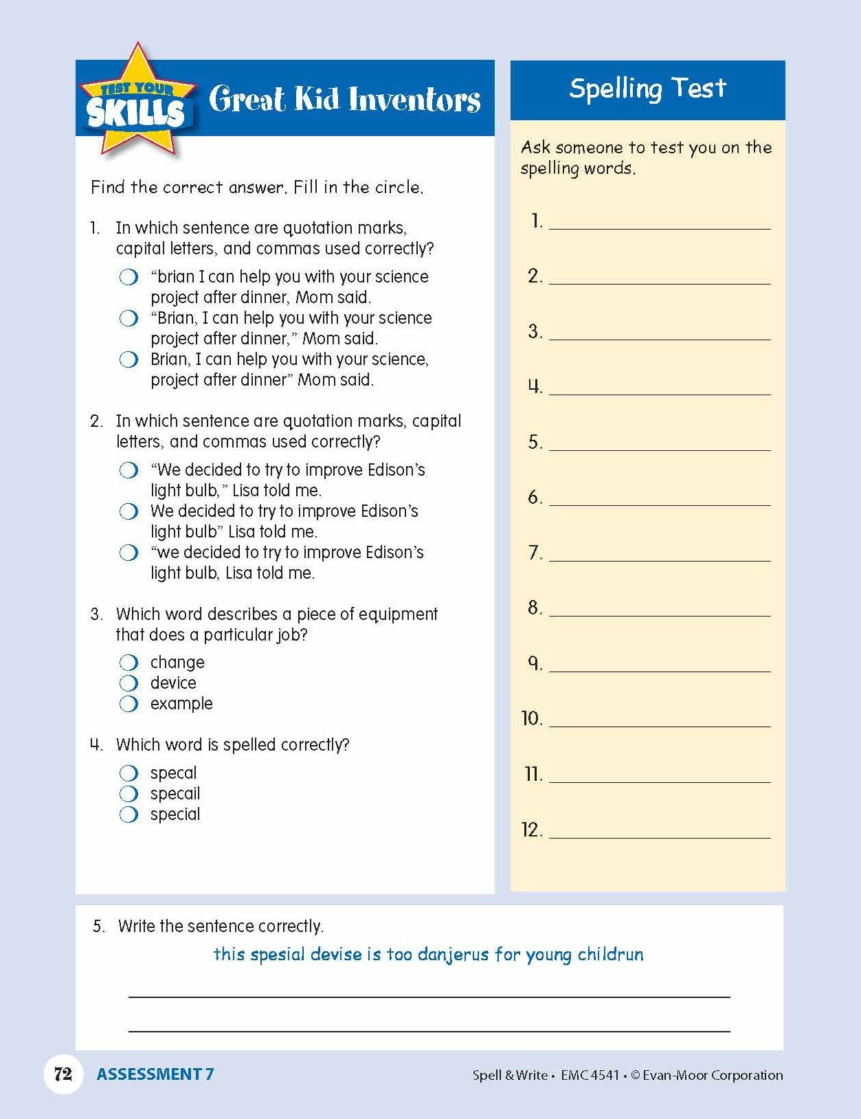 Skill Sharpeners Spell & Write Grade 5