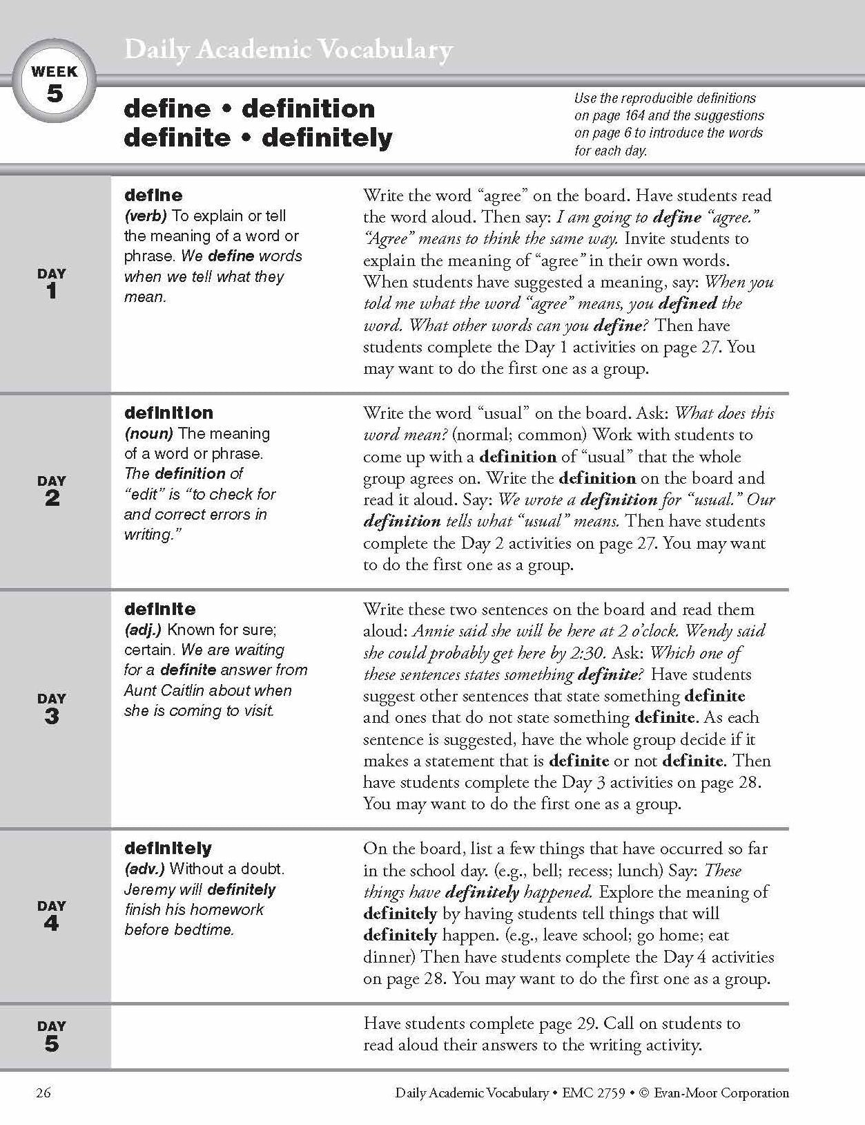 Daily Academic Vocabulary, Grade 3