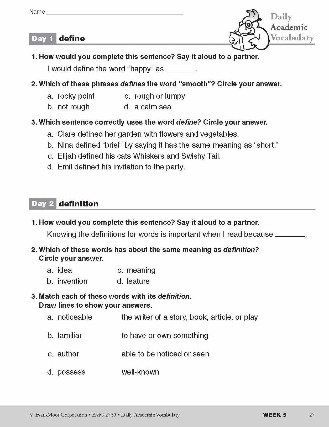 Daily Academic Vocabulary, Grade 3
