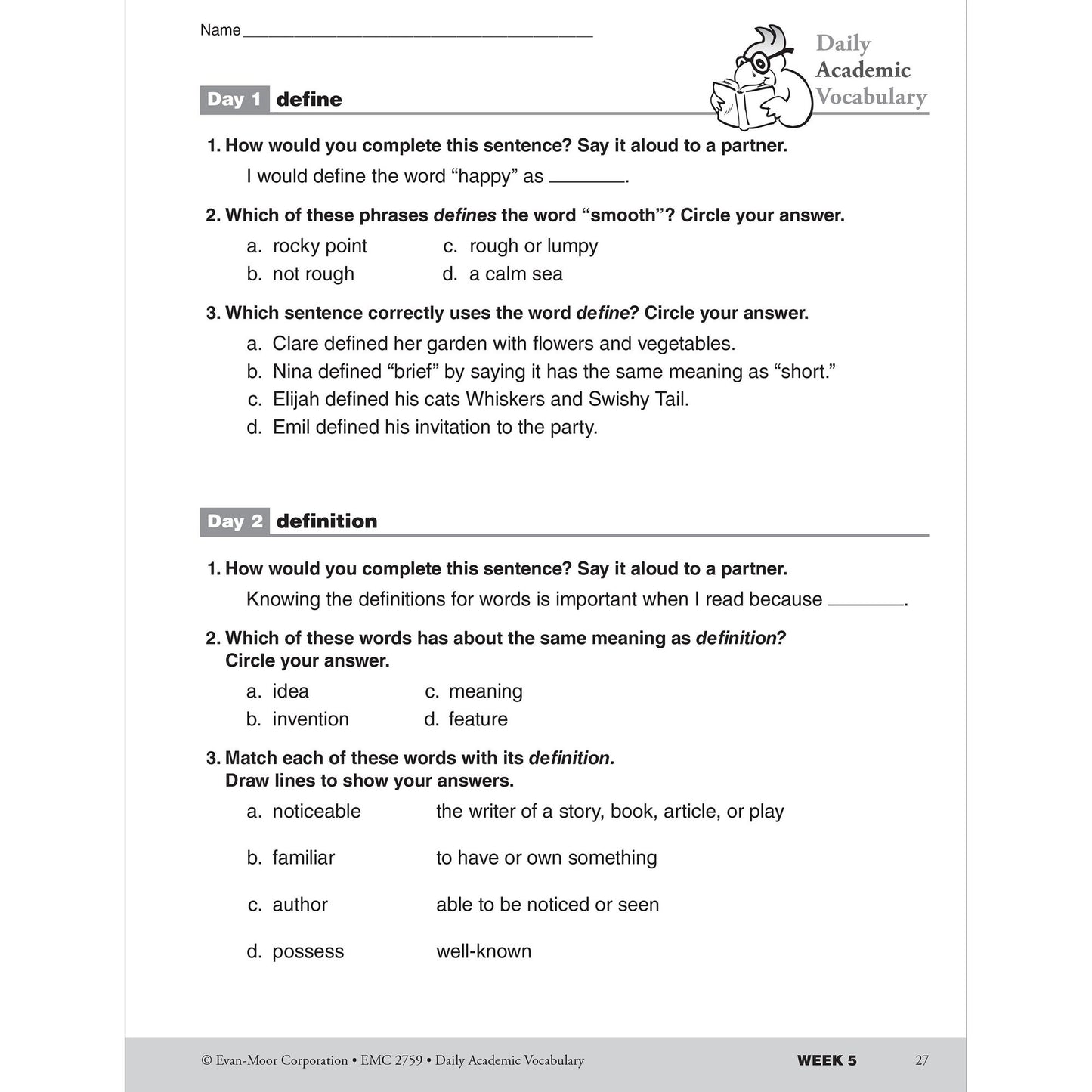 Daily Academic Vocabulary, Grade 3