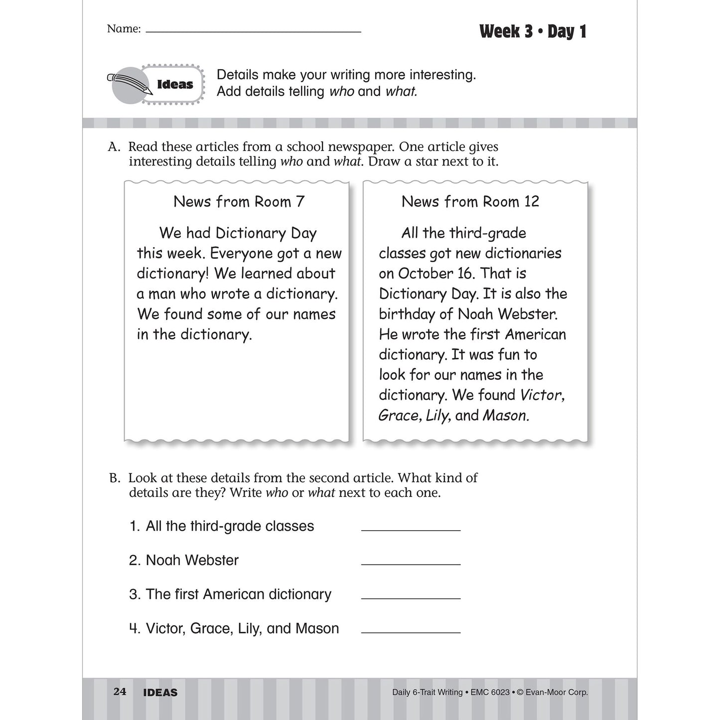 Daily 6-Trait Writing, Grade 3