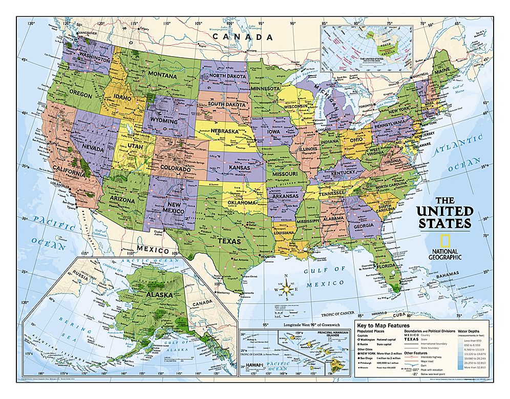 National Geographic: Kids Political USA Education: Grades 4-12 Wall Map - Laminated (51 X 40 Inches)