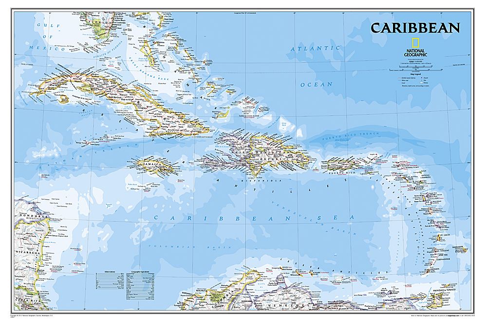 National Geographic: Caribbean Classic Wall Map (36 X 24 Inches)