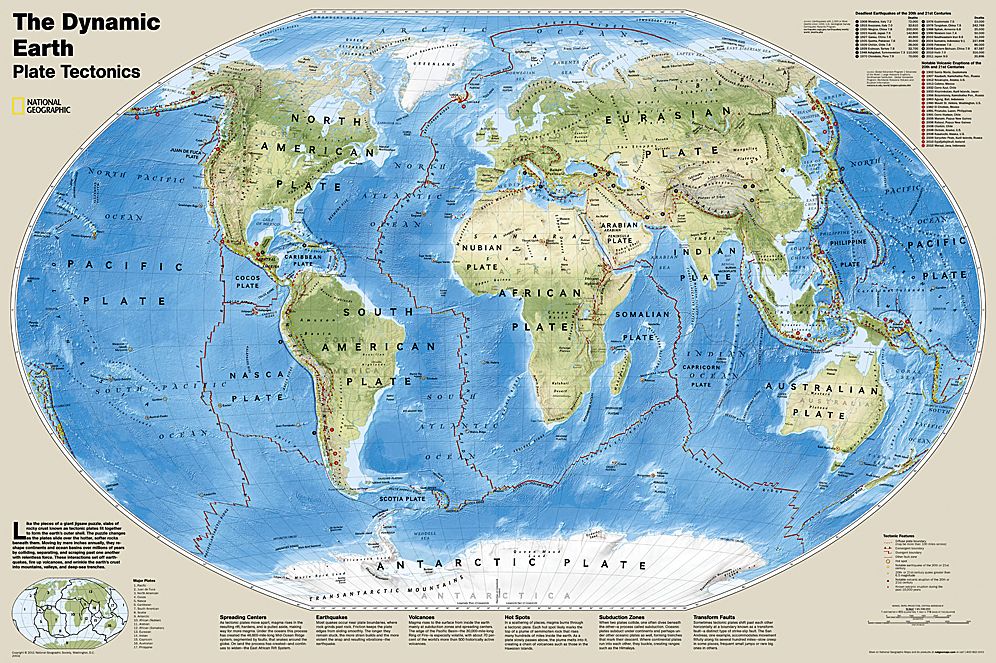 National Geographic: The Dynamic Earth, Plate Tectonics Wall Map - Laminated (36 X 24 Inches)