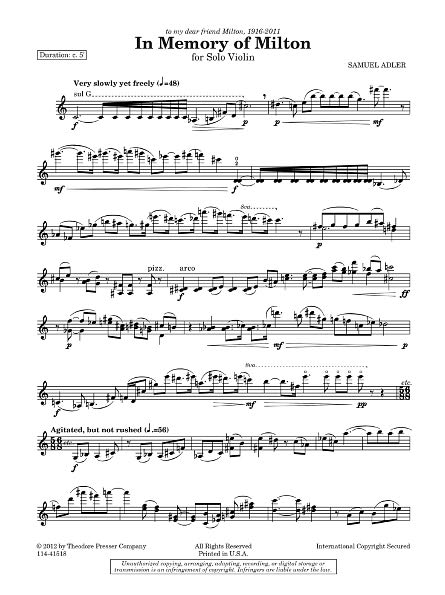 In Memory Of Milton: For Solo Violin