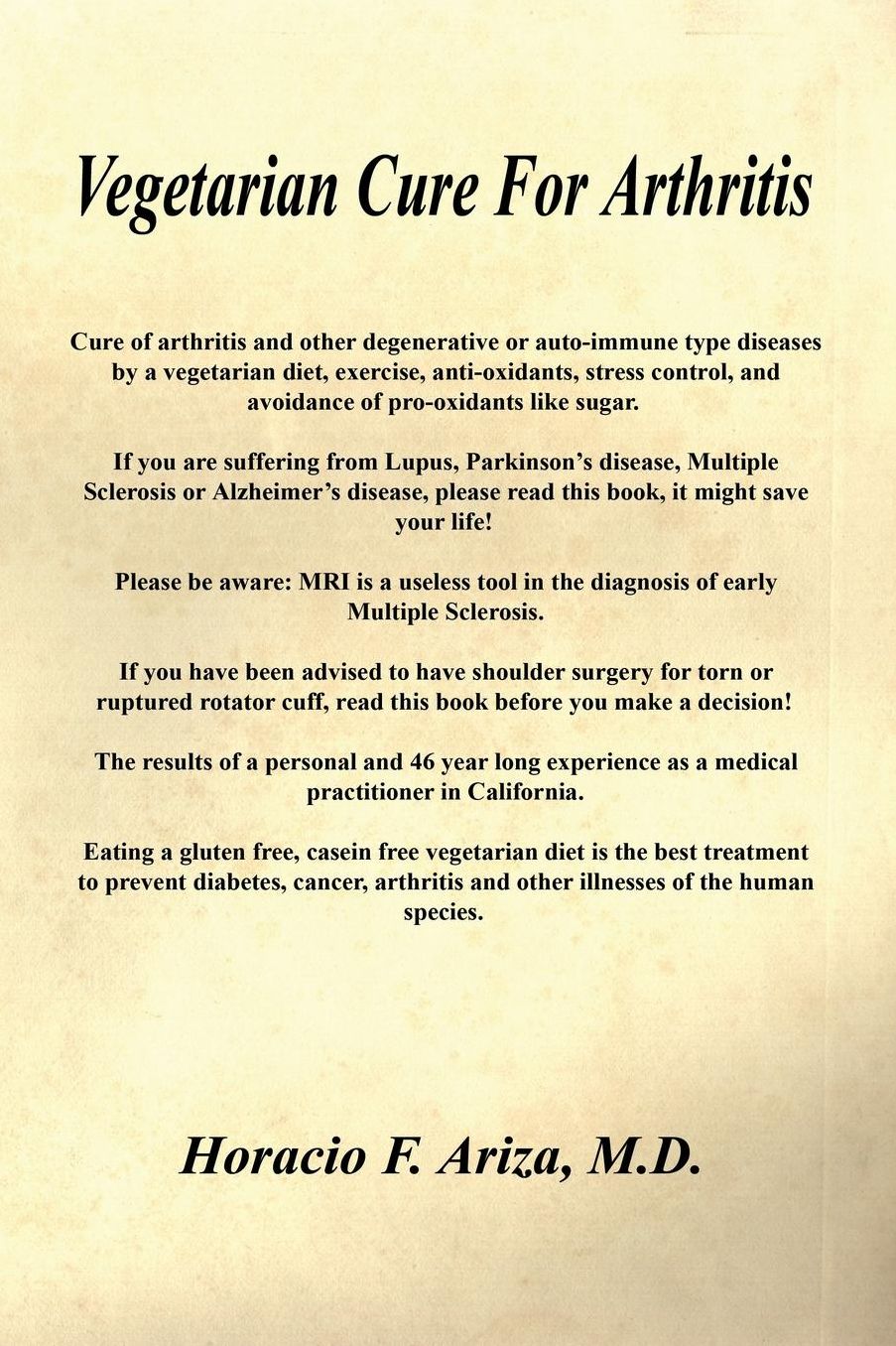 Vegetarian Cure for Arthritis