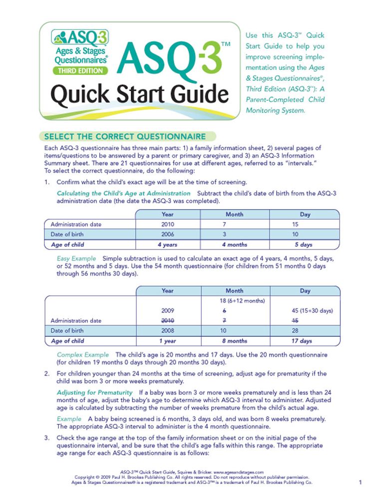 ASQ-3 Quick Start Guide: Set of 5