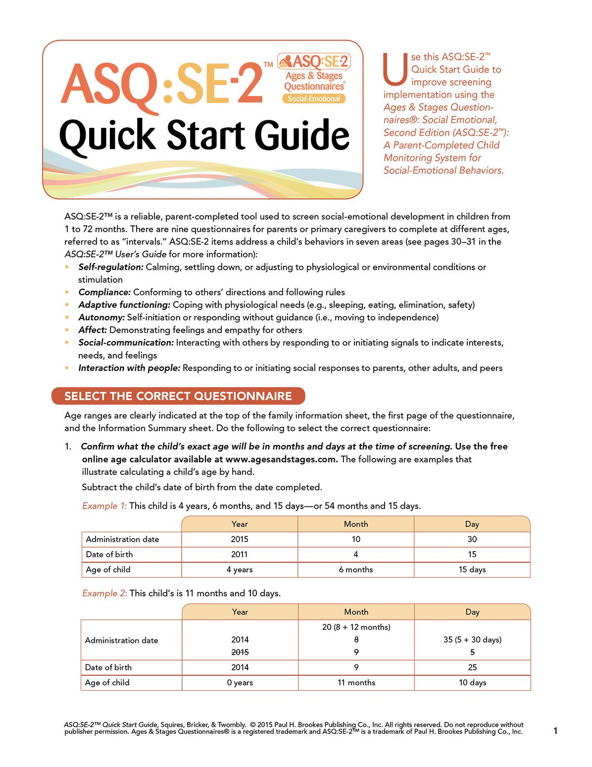 Asq: Se-2(tm) Quick Start Guide