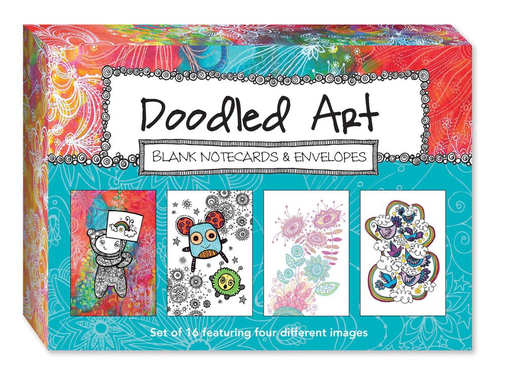 Doodled Art Blank Note Cards & Envelopes: Set of 16 featuring four different images