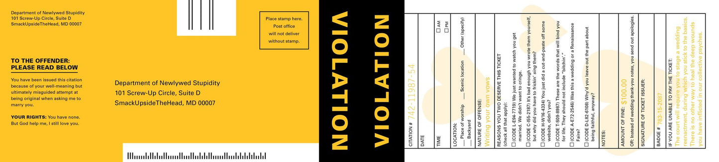 Love Violations: Tickets for People Who Insist on Breaking the Laws