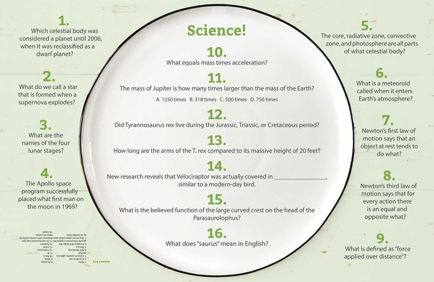 Family Fun Night Trivia Night Placemats