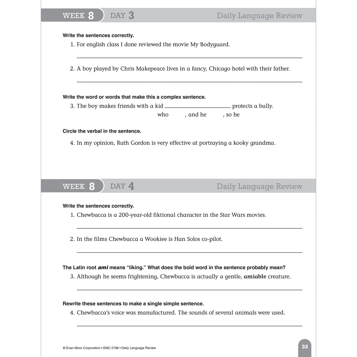 Daily Language Review, Grade 8 Te