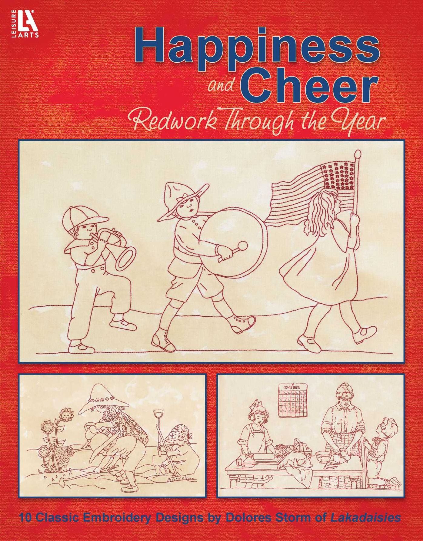 Happiness and Cheer, Redwork through the (Leisure Arts #5275)