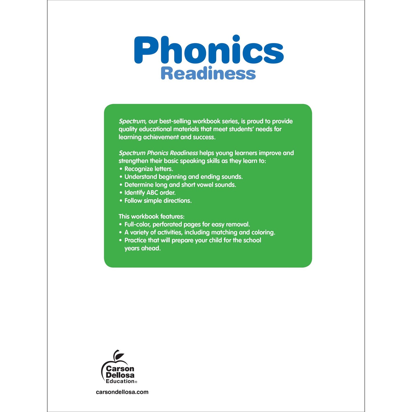 Spectrum Phonics Readiness, Grade Pre K