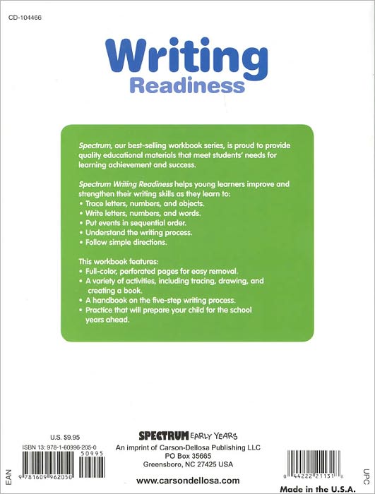 Spectrum Writing Readiness, Grade Pre K