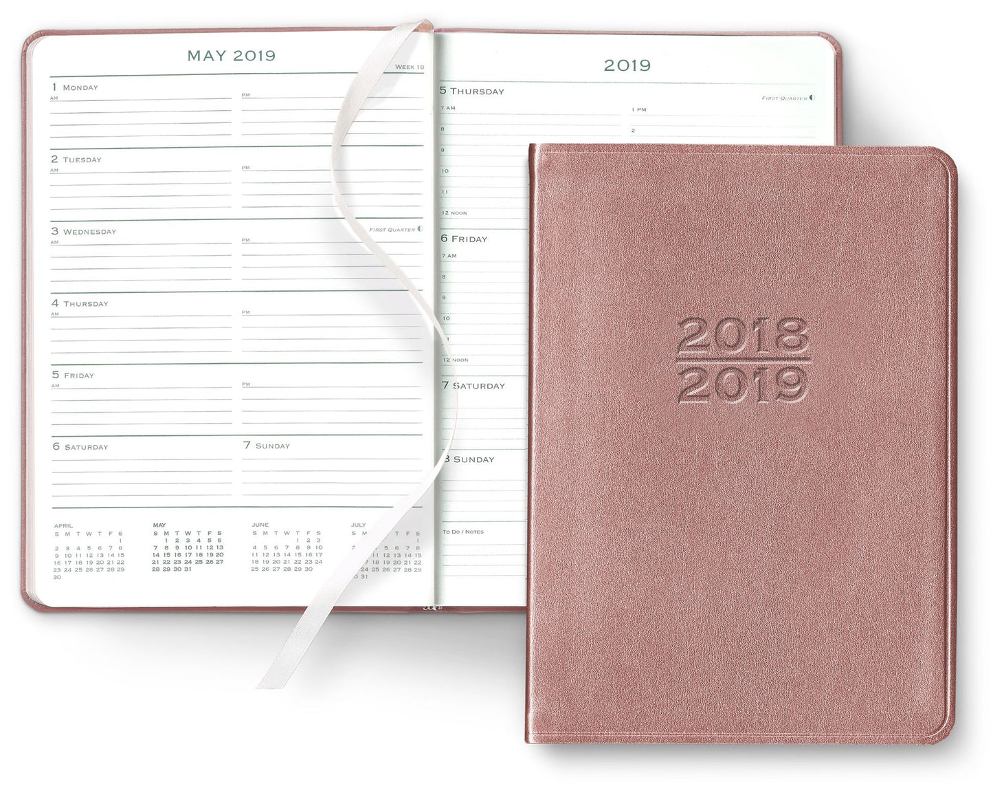 2019 18-Month Weekly Desk Rose Gold Metallic Planner Calendar