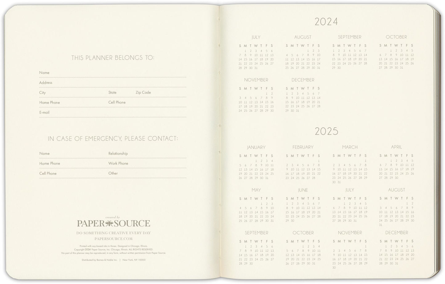 2025 Paper Source Black Leather Weekly Academic Planner