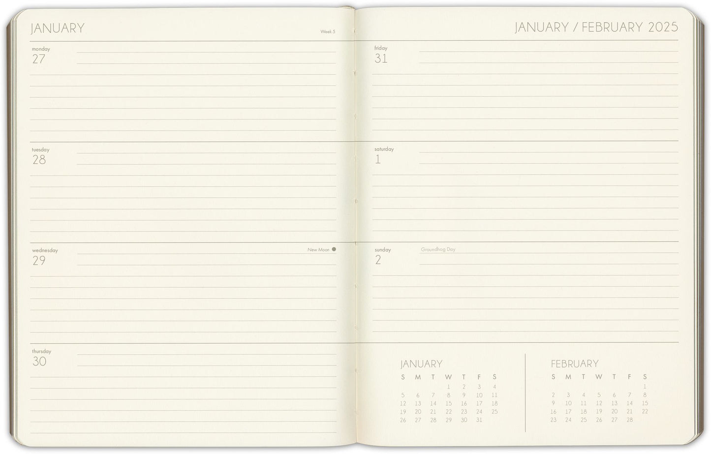 2025 Paper Source Black Leather Weekly Academic Planner