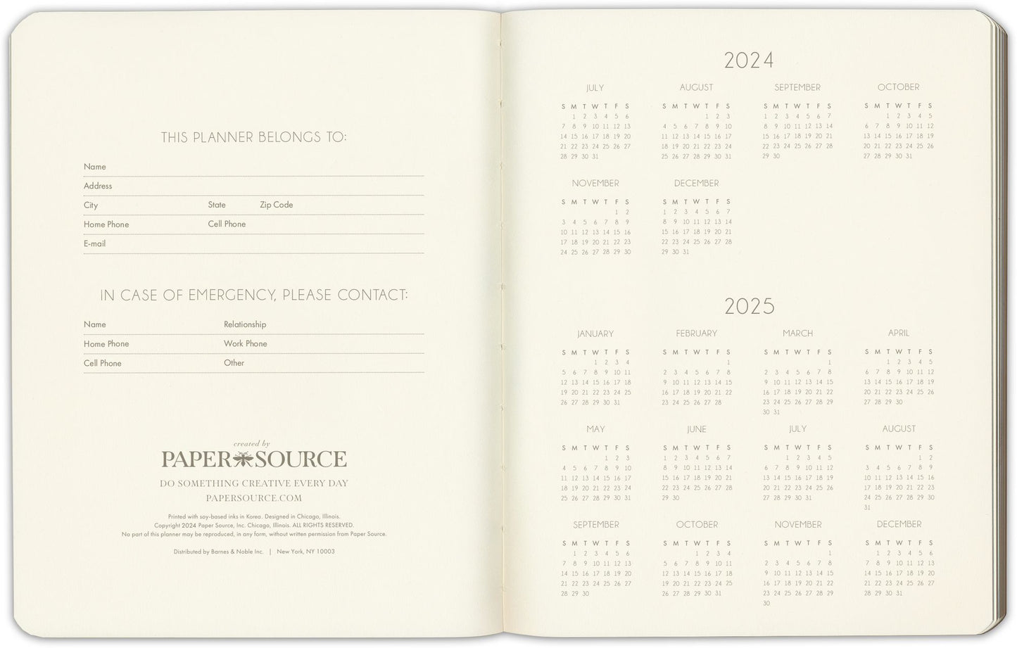 2025 Paper Source Black Leather LG Monthly Planner