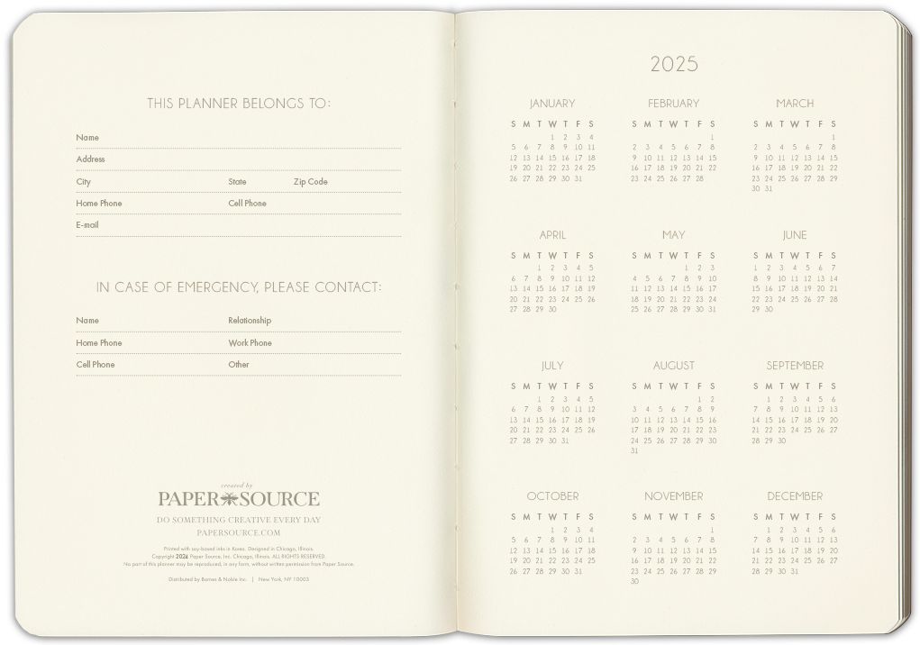 2025 Paper Source Black 12M Weekly Desk Planner