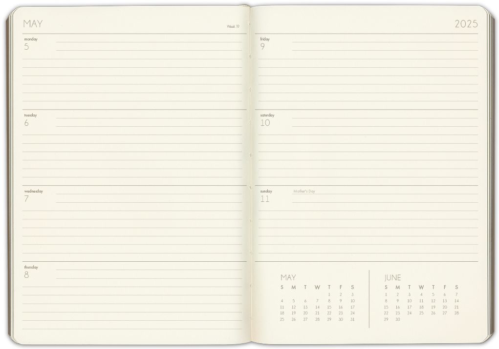 2025 Paper Source Black 12M Weekly Desk Planner
