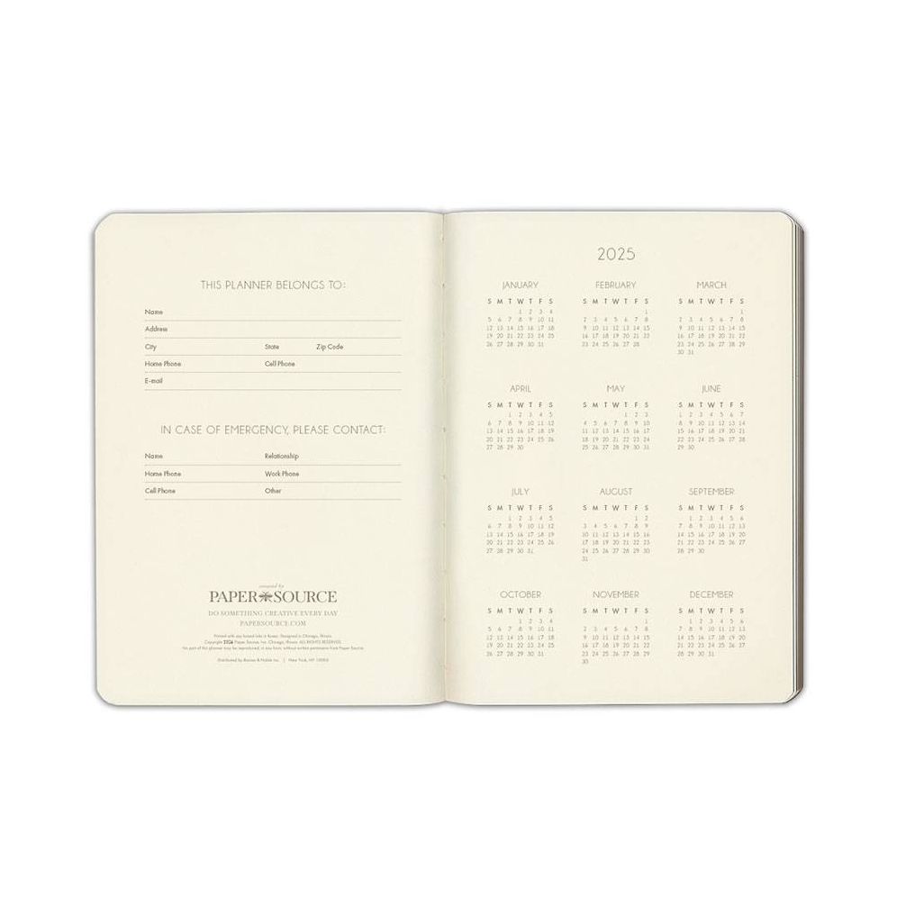 2025 Paper Source Brown Weekly Planner